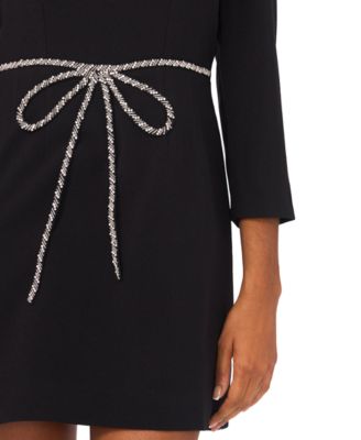 Women’s Long Sleeve Square Neck Embellished Bow Applique Dress