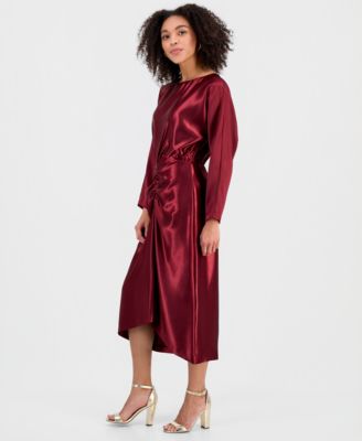 Women's Ruched Dolman-Sleeve Boat-Neck Midi Dress