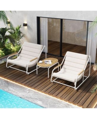 Outdoor Chaise Lounge Chairs Set of 3 with Acacia Side Table