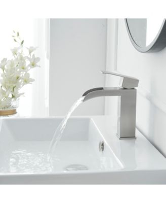 Waterfall Single Hole Single-Handle Low-Arc Bathroom Sink Faucet With Pop-up Drain Assembly In Brushed Nickel