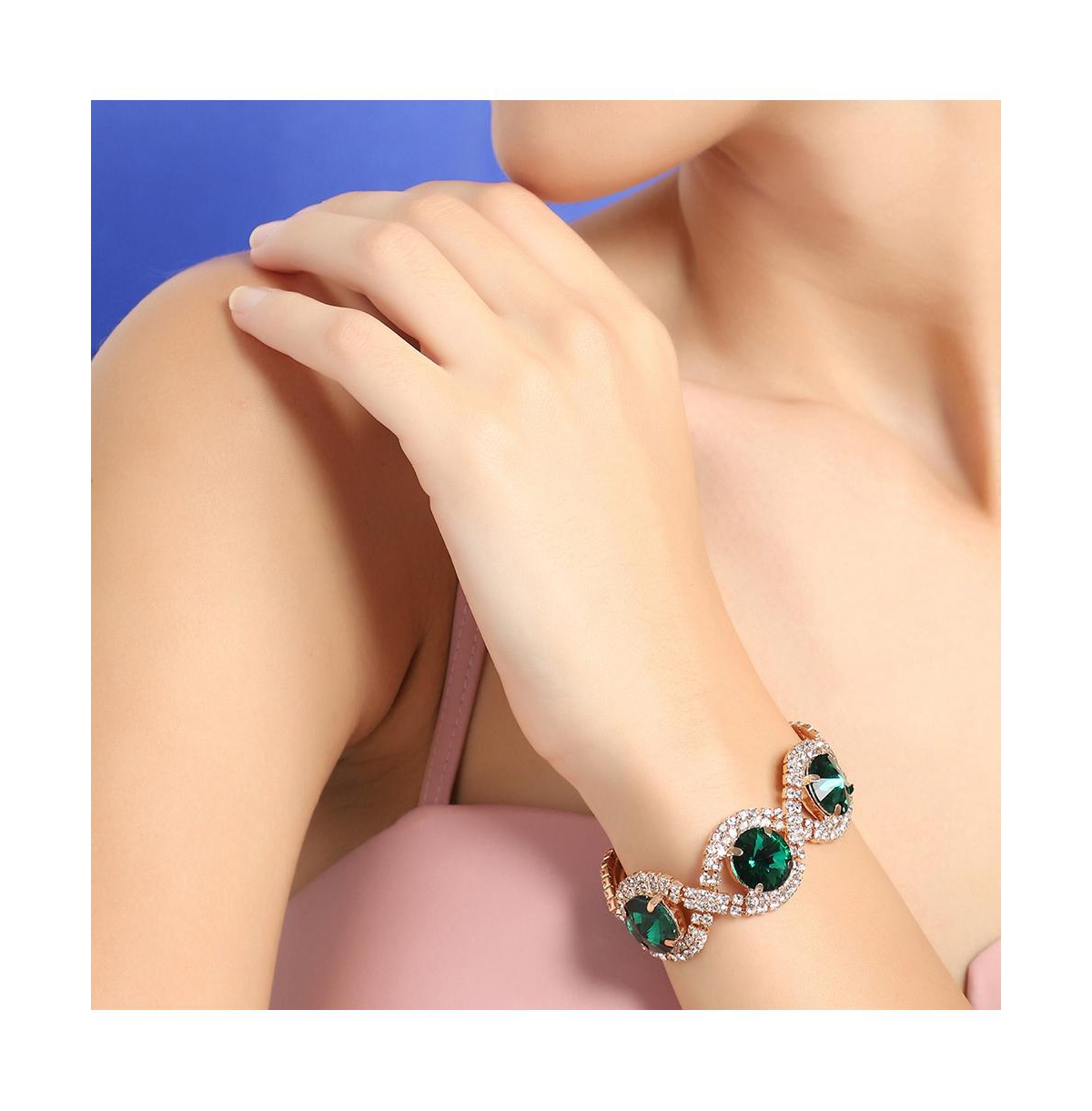 Sohi Women's Green Embellished Twist Bracelet In Gold