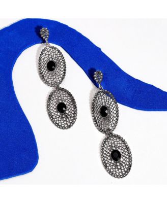 Intricate Stone Oval Long Drop Earrings
