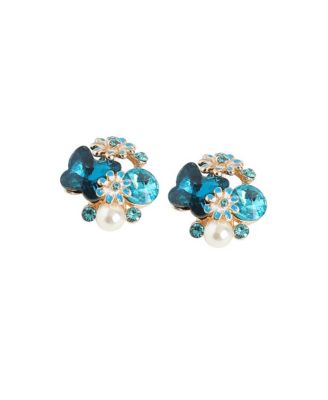 Women's Blue  Embellished Cluster Stud Earrings