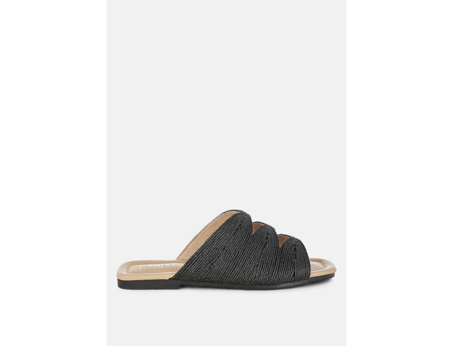 Женские балетки Rag & Co Daisy Doe Raffia Square Toe Flats, цвет: Чёрный — фото 4