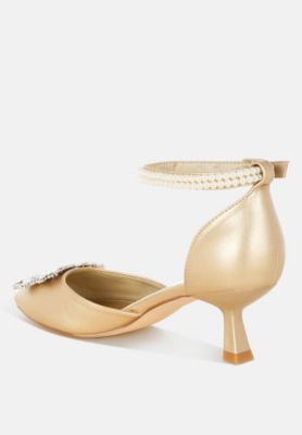 Womens Onkana Diamante Brooch Kitten Heel Sandals