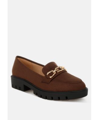 Womens Jacop Micro Suede Metal Chain Link Loafers