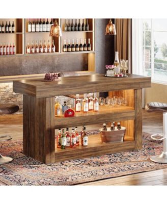 55-Inch Kitchen Island with Storage, Farmhouse 3-Tier Stationary Island Table