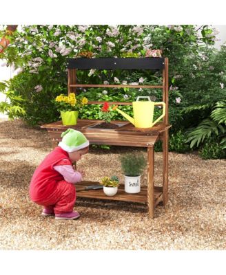 Kids Potting Bench Wooden Toy Gardening Center w/ Removable Sink & Chalkboard