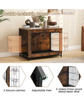 Industrial Dog Crate Furniture Heavy-duty Kennel Cage w/ 3 Chew-proof Walls Large