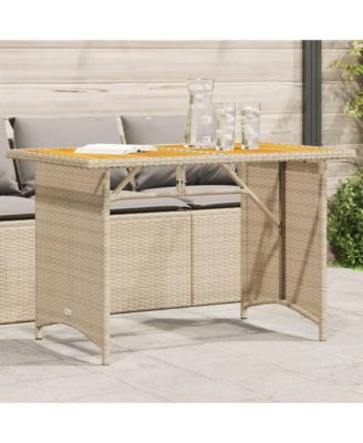 Patio Table with Wooden Top Beige Poly Rattan