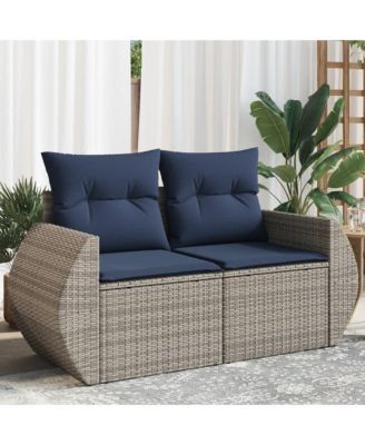 Patio Sofa with Cushions 2-Seater Gray Poly Rattan