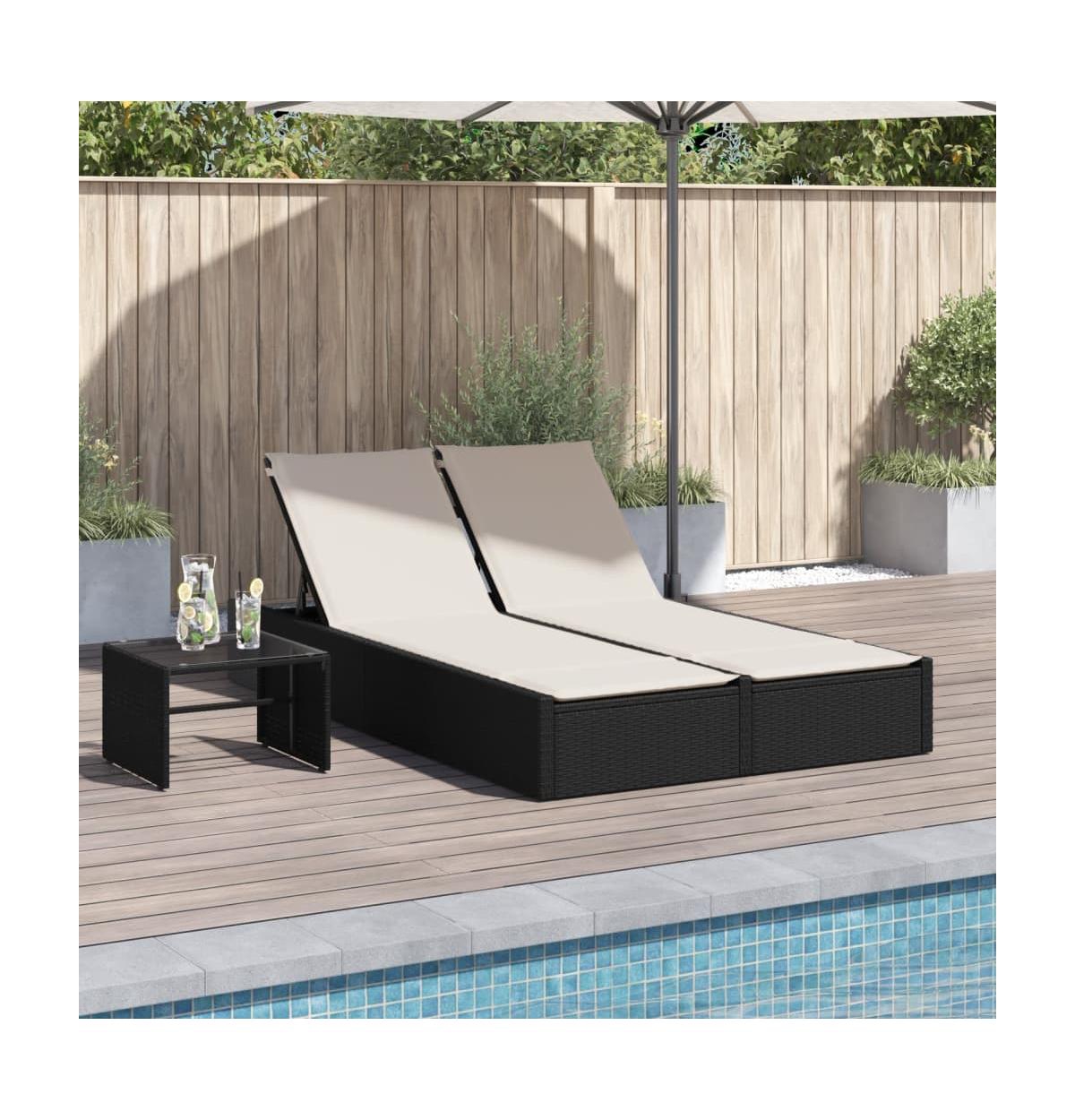 vidaXL Double Sun Lounger Black, Cream White