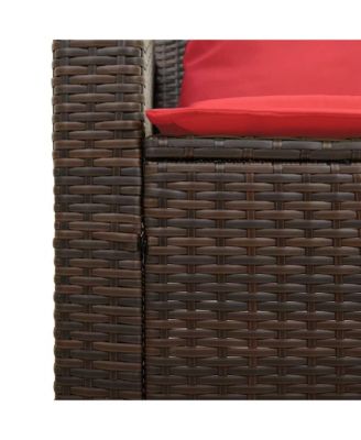 5 Piece Patio Sofa Set with Cushions Stackable Brown Poly Rattan