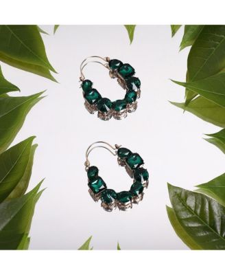 Women's Green  Embellished Hoop Earrings