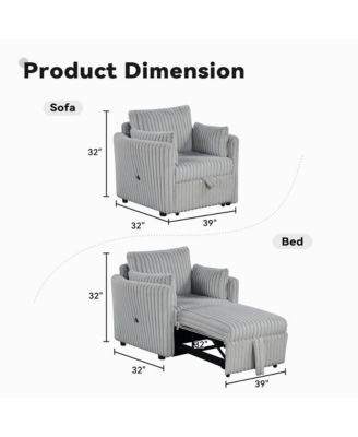  1 Pc  Fabric Upholstered, USB-A & USB-C Ports, Pillows  Pullout Sleeper, Space-Saving Design  Convertible Sofa Bed Chair