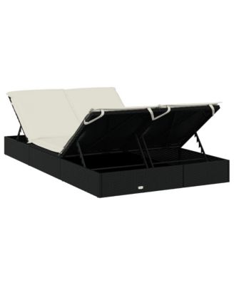 Sunbed Black PE Rattan Double Adjustable Armrests Sunbed