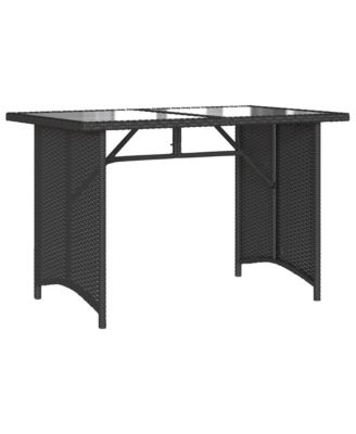 Patio Table with Glass Top Black 43.3"x26.8"x27.6" Poly Rattan