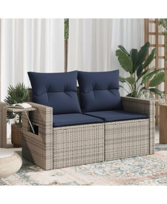 Patio Sofa with Cushions 2-Seater Gray Poly Rattan