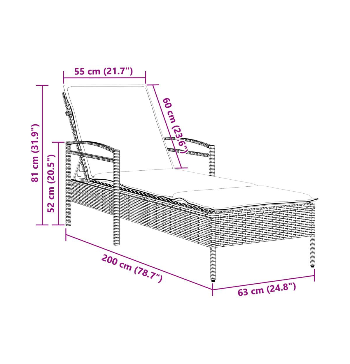 Sun Lounger Grey Poly Rattan, Powder-Coated Steel And over