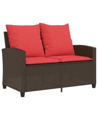 Patio Sofa 2-Seater with Cushions&Table Brown Poly Rattan