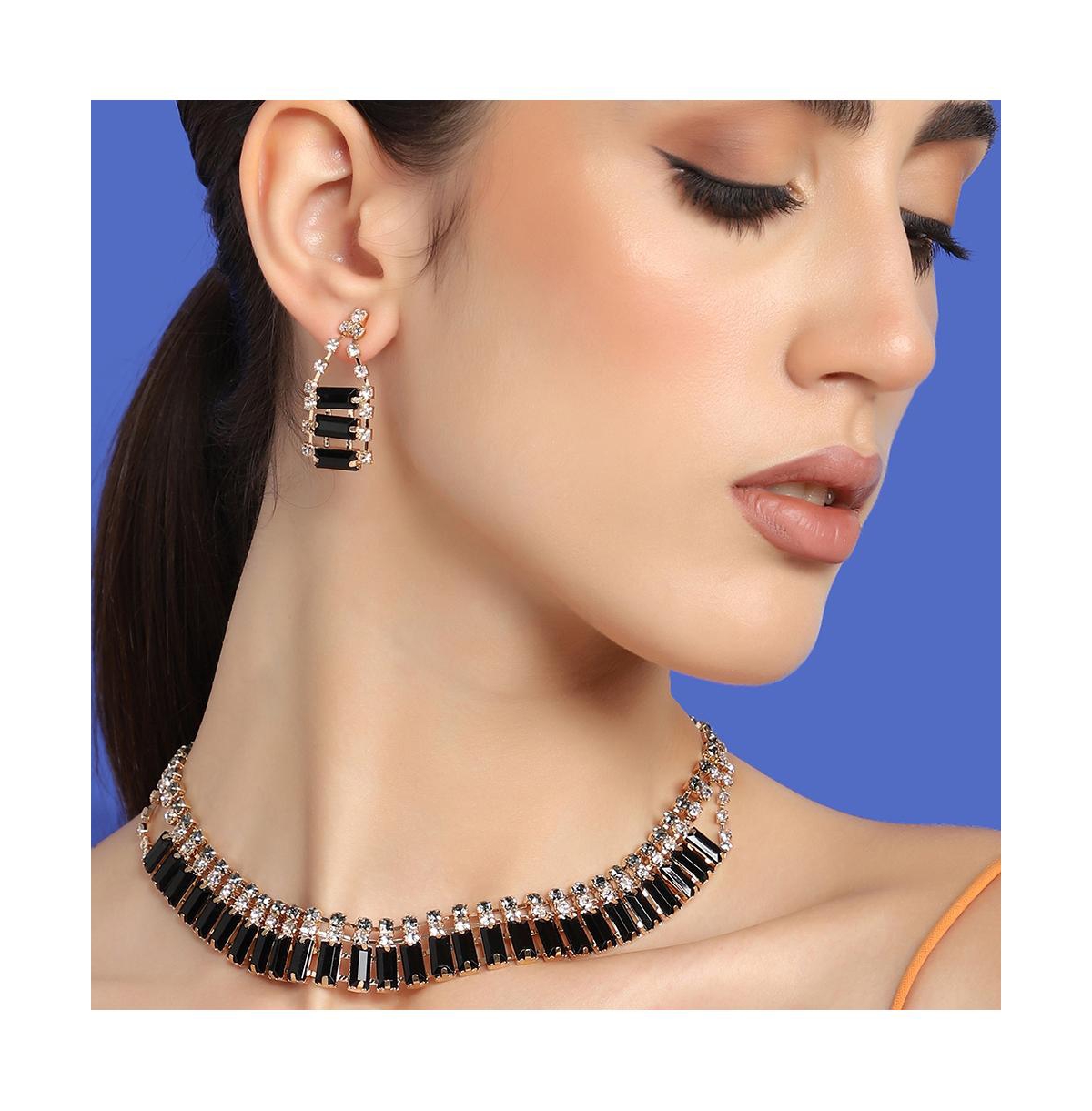Sohi Rhinestones Jewellery Set In Black
