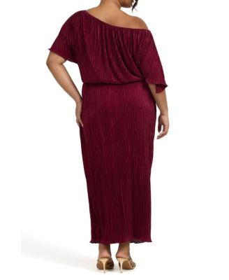 Women's Off-The-Shoulder Plisse Midaxi Dress