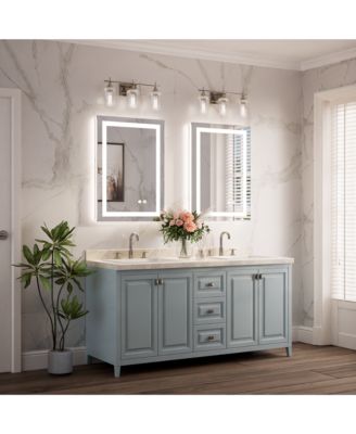 Inch LED Bathroom Vanity Mirror Tempered Glass Front & Backlit Dimmable 3 Color Lighted Mirror Anti-fog Memory Function Frameless