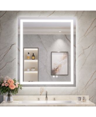 Inch LED Bathroom Vanity Mirror Tempered Glass Front & Backlit Dimmable 3 Color Lighted Mirror Anti-fog Memory Function Frameless