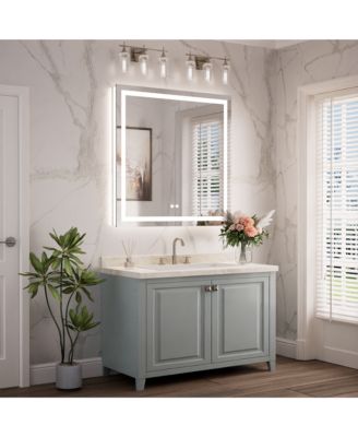 Inch LED Bathroom Vanity Mirror Tempered Glass Front & Backlit Dimmable 3 Color Lighted Mirror Anti-fog Memory Function Frameless