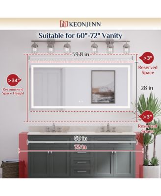 Inch LED Bathroom Vanity Mirror Tempered Glass Front & Backlit Dimmable 3 Color Lighted Mirror Anti-fog Memory Function Frameless