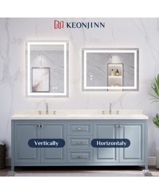 Inch LED Bathroom Vanity Mirror Tempered Glass Front & Backlit Dimmable 3 Color Lighted Mirror Anti-fog Memory Function Frameless