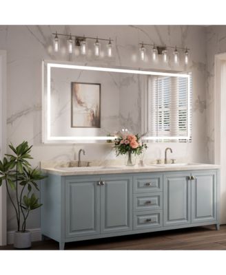 Inch LED Bathroom Vanity Mirror Tempered Glass Front & Backlit Dimmable 3 Color Lighted Mirror Anti-fog Memory Function Frameless