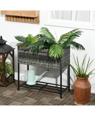Outsunny Elevated Planter Box with Rattan Look