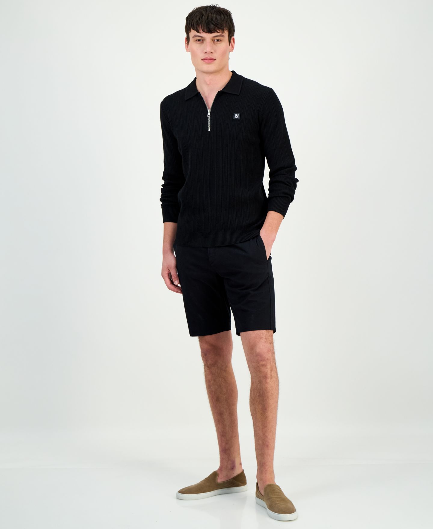 Мужской свитер Hugo Boss Hugo by Sastoro Long-Sleeve Quarter-Zip Textured, цвет: Чёрный — фото 2