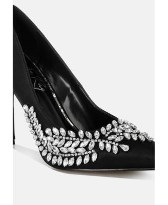 Womens Ashlyn Rhinestones Embellished Satin Stiletto Women's Pumps