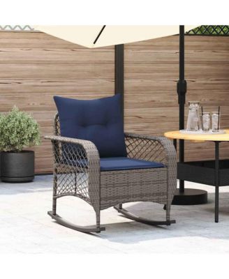 Patio Rocking Chair with Cushions Gray Poly Rattan
