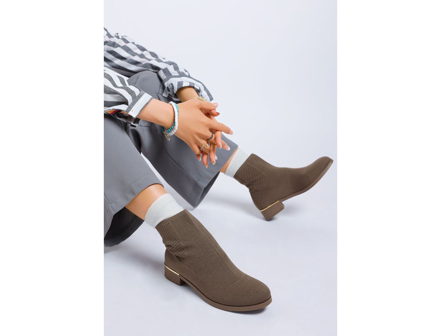 Женские ботинки London Rag Rosamund Knitted Sock, цвет: Бежевый / Хаки — фото 6