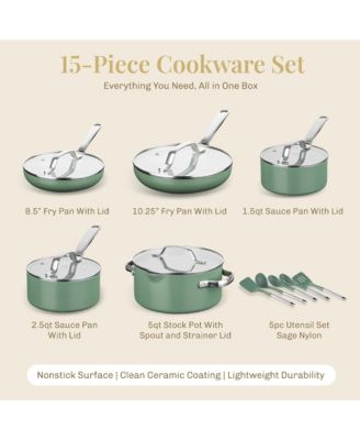 Nonstick Ceramic Titanium Reinforced Modern 15-Pc Cookware Set