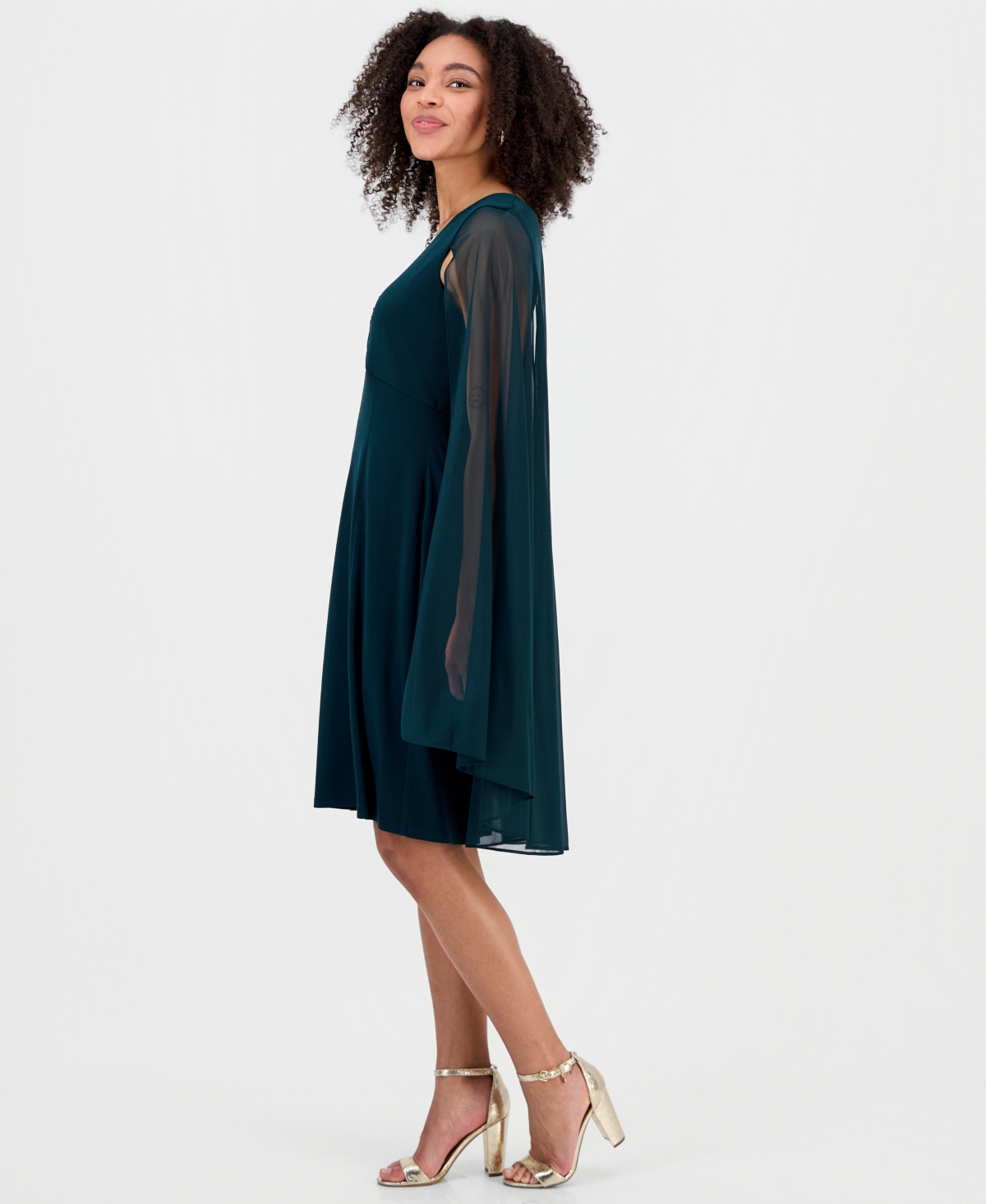 Connected Women's Rhinestone-trim Cape-overlay Dress In Multi