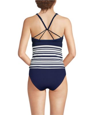Petite Tugless High Neck Strappy Back Tankini Swimsuit Top