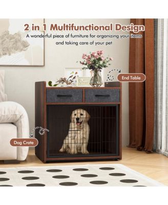 Industrial Dog Crate Indoor Doge Kennel w/Wide Countertop 2 Fabric Drawers