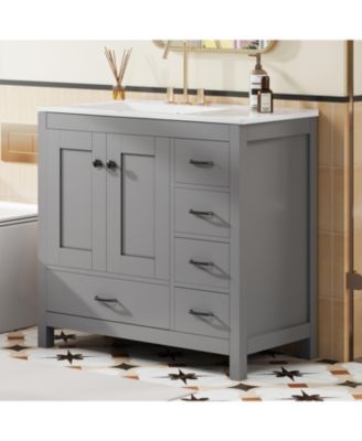36" Bathroom Vanity with Ceramic Sink, Soft-Close Doors, Drawers & Storage Cabinet