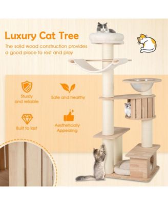 69'' Tall Cat Tree Wooden Kitten Tower w/ 2 Condos Cozy Top Perch Space Capsule