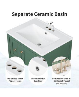 Bathroom Vanity with Storage Adjustable Shelf MDF Rubberwood Removable Dividers Dark Green Finish