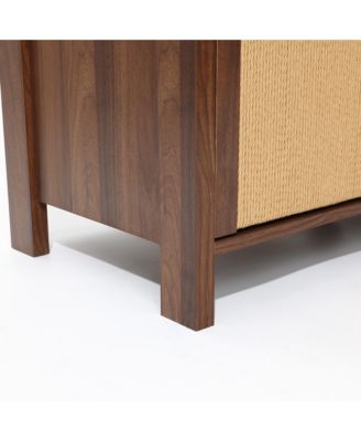 Walnut Finish Storage Cabinet with Rope Drawer Front, 1 Door, 2 Drawers, MDF Wood