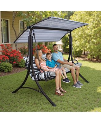 3-Person Deluxe Outdoor Patio Garden Steel Frame Swing