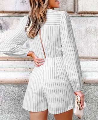 Women's Striped Wrap V-Neck Romper