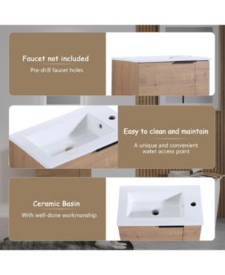 22" Soft-Close Door Floating Bathroom Vanity with Ceramic Sink