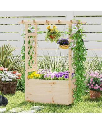 Wooden Raised Garden Bed/ Lattice Trellises Hanging Roof Drainage Indoor Outdoor