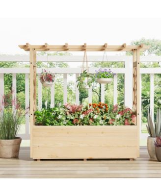 Wooden Raised Garden Bed/ Lattice Trellises Hanging Roof Drainage Indoor Outdoor